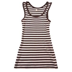 Y2K Gap Women Striped Tank‎ Top Brown White Ribbed Racerback Casual Size XS
